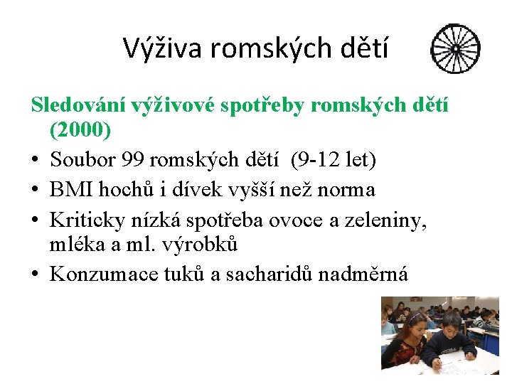 Výživa romských dětí Sledování výživové spotřeby romských dětí (2000) • Soubor 99 romských dětí
