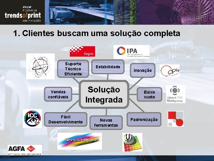 1. Clientes buscam uma solução completa Suporte Técnico Eficiente Vendas confiáveis Fácil Desenvolvimento Estabilidade