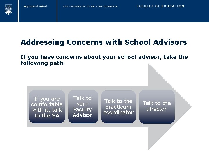 Addressing Concerns with School Advisors If you have concerns about your school advisor, take