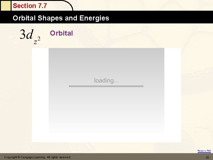 Section 7. 7 Orbital Shapes and Energies Orbital Return to TOC Copyright © Cengage