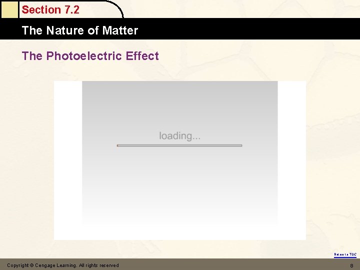 Section 7. 2 The Nature of Matter The Photoelectric Effect Return to TOC Copyright