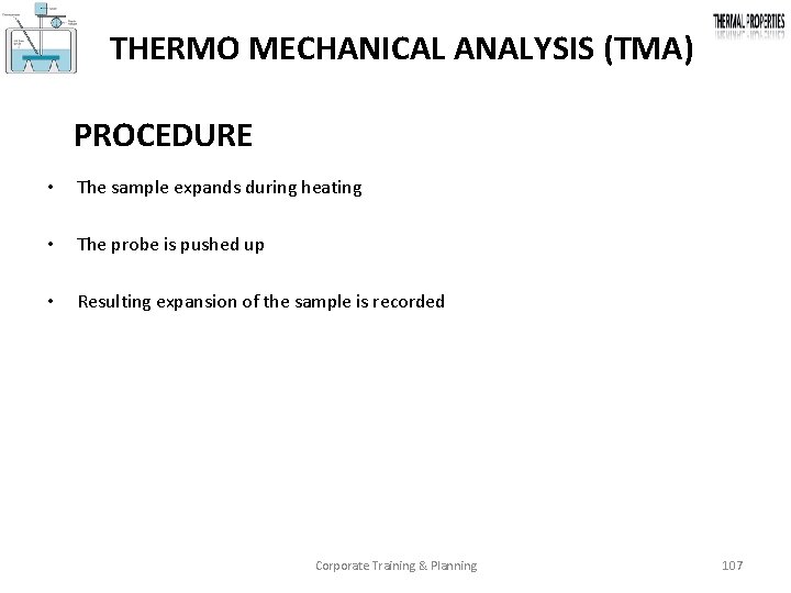 THERMO MECHANICAL ANALYSIS (TMA) PROCEDURE • The sample expands during heating • The probe