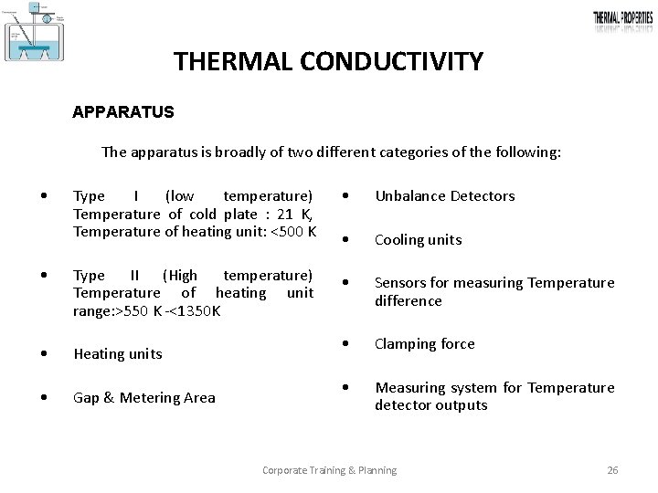 THERMAL CONDUCTIVITY APPARATUS The apparatus is broadly of two different categories of the following: