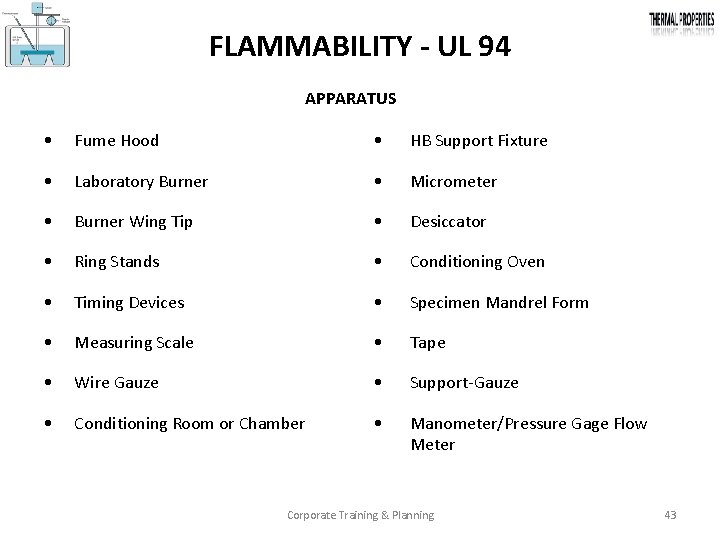 FLAMMABILITY - UL 94 APPARATUS • Fume Hood • HB Support Fixture • Laboratory