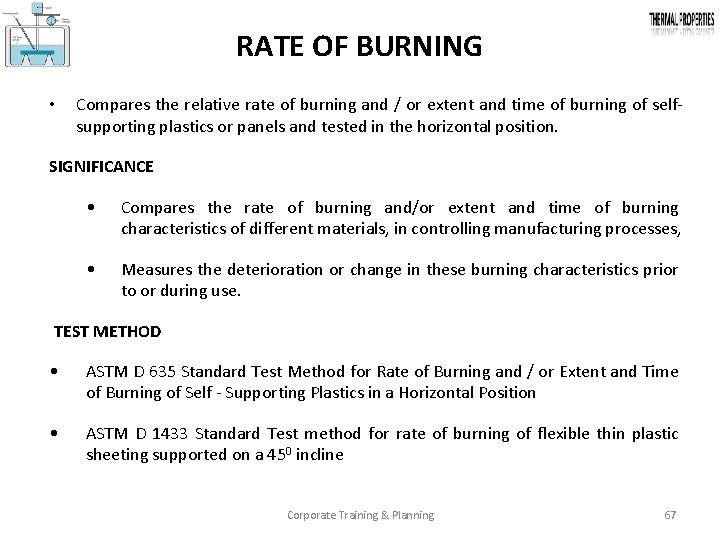 RATE OF BURNING • Compares the relative rate of burning and / or extent