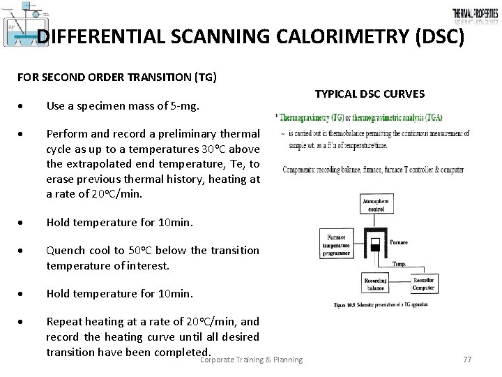 DIFFERENTIAL SCANNING CALORIMETRY (DSC) FOR SECOND ORDER TRANSITION (TG) TYPICAL DSC CURVES · Use