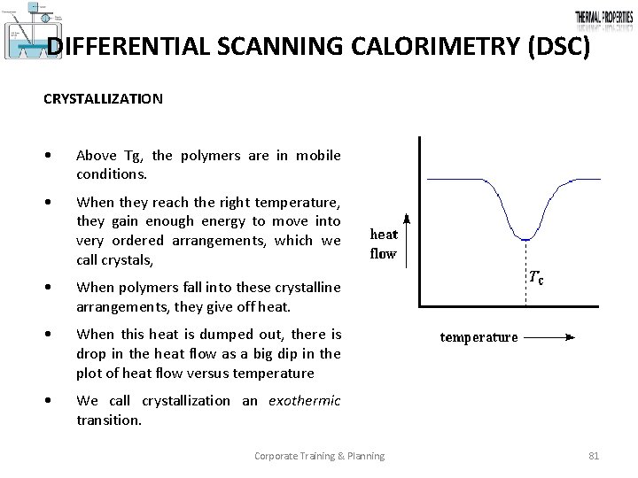 DIFFERENTIAL SCANNING CALORIMETRY (DSC) CRYSTALLIZATION • Above Tg, the polymers are in mobile conditions.