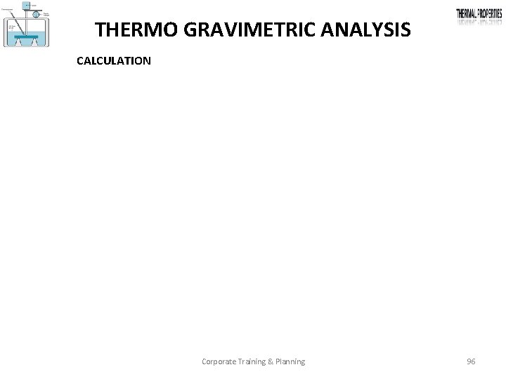 THERMO GRAVIMETRIC ANALYSIS CALCULATION Corporate Training & Planning 96 