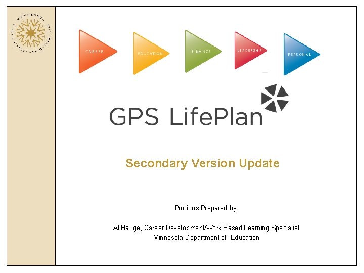 Secondary Version Update Portions Prepared by: Al Hauge, Career Development/Work Based Learning Specialist Minnesota Secondary Version Update Portions Prepared by: Al Hauge, Career Development/Work Based Learning Specialist Minnesota
