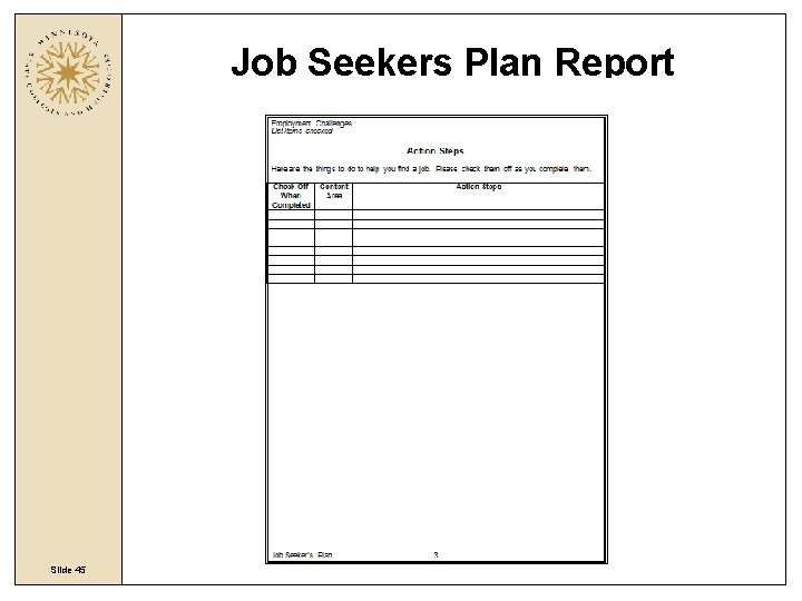 Job Seekers Plan Report Slide 45 Job Seekers Plan Report Slide 45