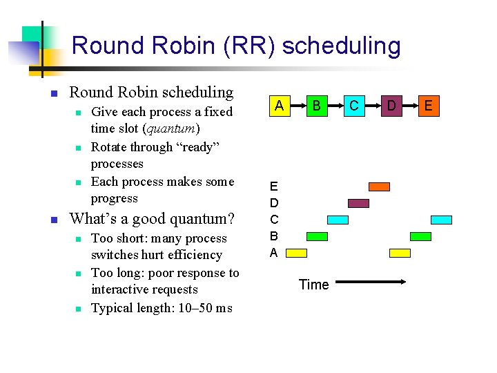 Round Robin (RR) scheduling n Round Robin scheduling n n Give each process a