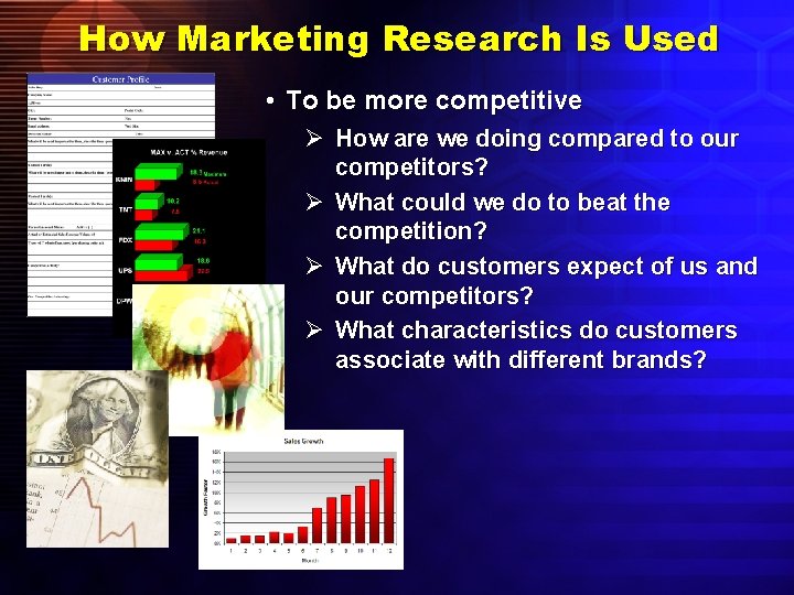 How Marketing Research Is Used • To be more competitive Ø How are we