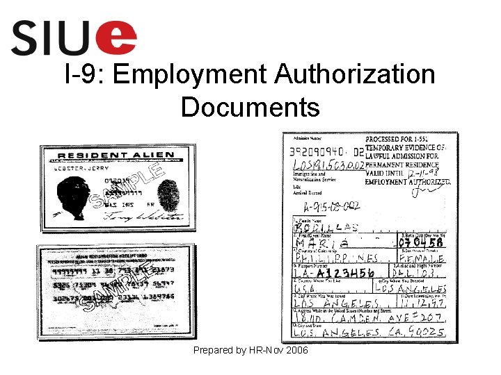 I-9: Employment Authorization Documents Prepared by HR-Nov 2006 