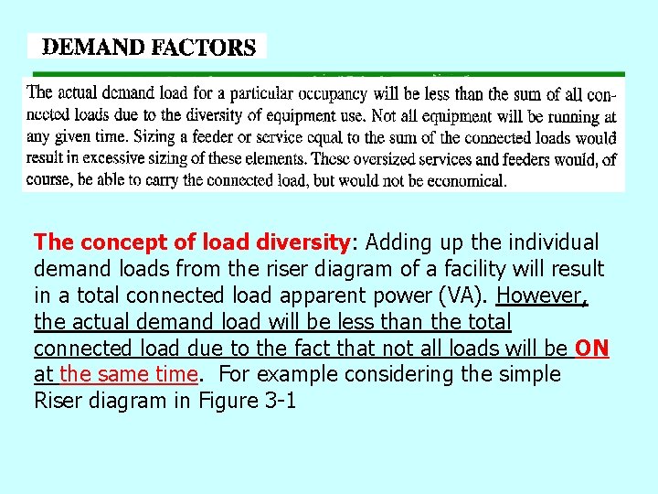 The concept of load diversity: Adding up the individual demand loads from the riser