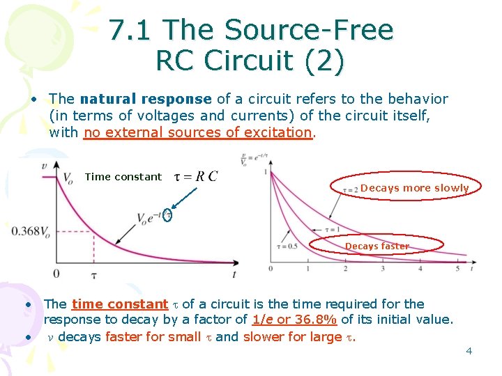7. 1 The Source-Free RC Circuit (2) • The natural response of a circuit