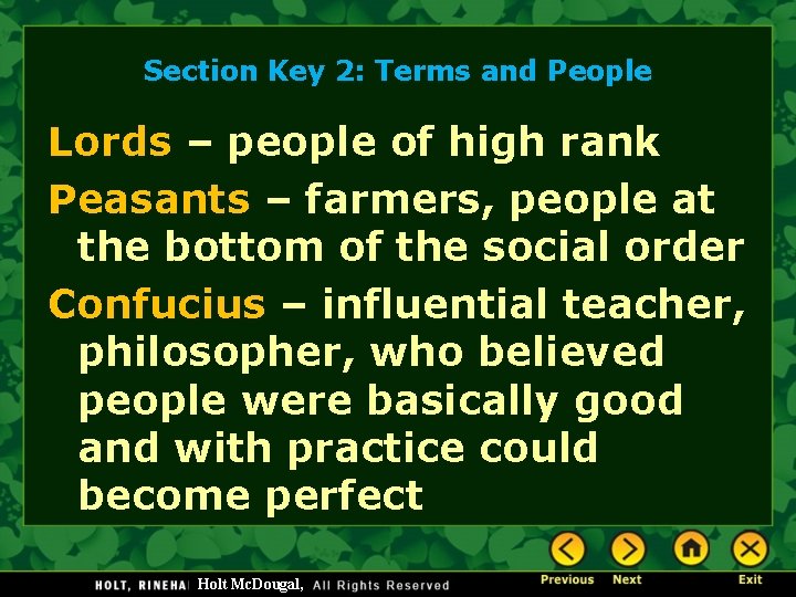 Section Key 2: Terms and People Lords – people of high rank Peasants – Section Key 2: Terms and People Lords – people of high rank Peasants –