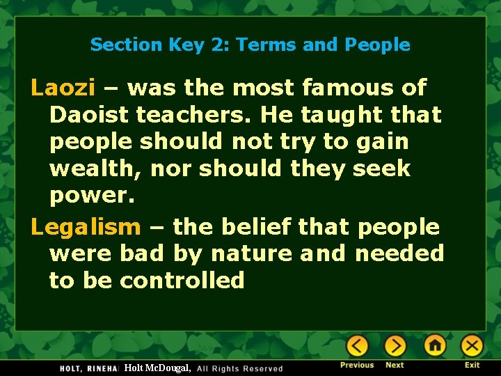 Section Key 2: Terms and People Laozi – was the most famous of Daoist Section Key 2: Terms and People Laozi – was the most famous of Daoist