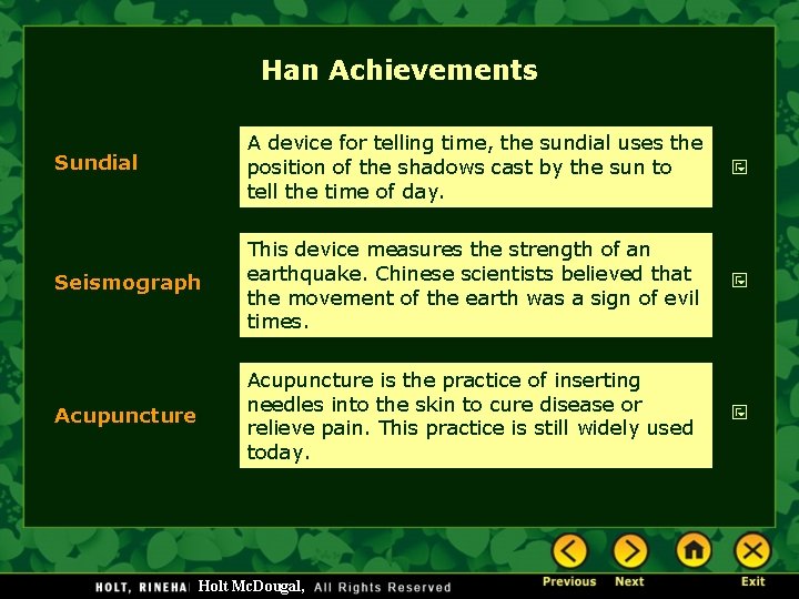 Han Achievements Sundial A device for telling time, the sundial uses the position of Han Achievements Sundial A device for telling time, the sundial uses the position of