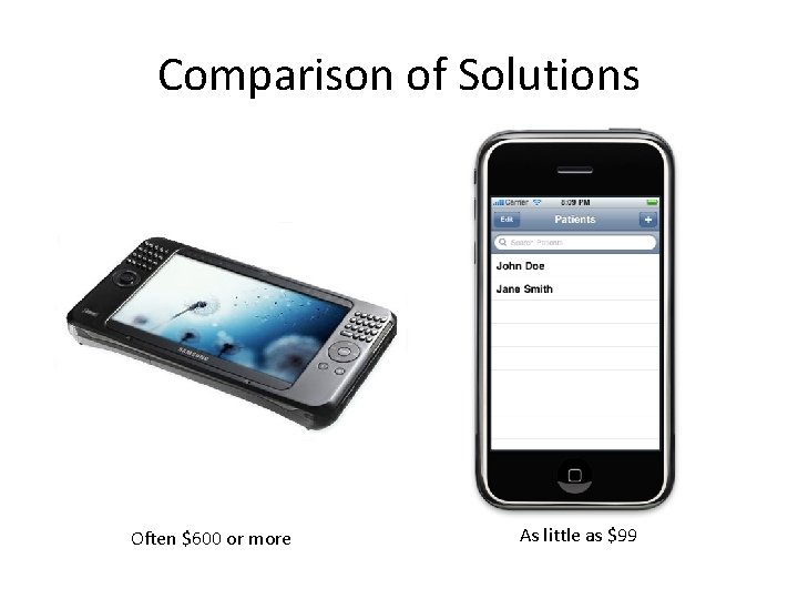 Comparison of Solutions Often $600 or more As little as $99 