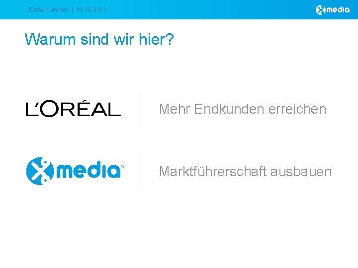 L‘Oréal Connect | 18. 10. 2013 Warum sind wir hier? Mehr Endkunden erreichen Marktführerschaft