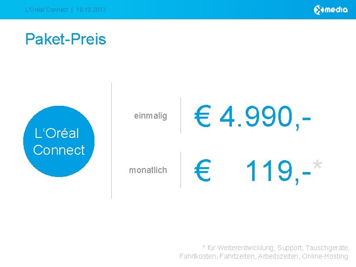 L‘Oréal Connect | 18. 10. 2013 Paket-Preis einmalig L‘Oréal Connect monatlich € 4. 990,