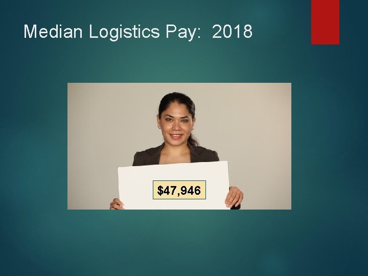 Median Logistics Pay: 2018 $47, 946 