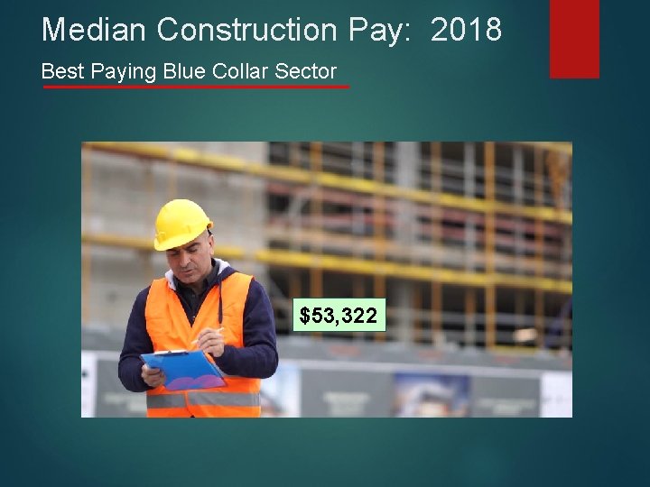 Median Construction Pay: 2018 Best Paying Blue Collar Sector $53, 322 