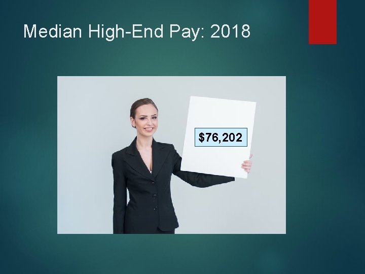 Median High-End Pay: 2018 $76, 202 