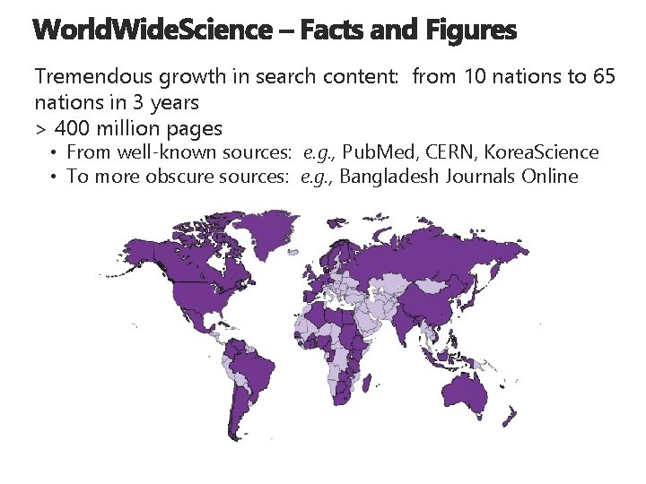 Tremendous growth in search content: from 10 nations to 65 nations in 3 years