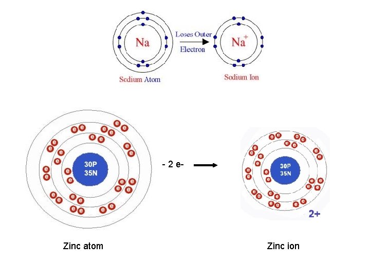 - 2 e- Zinc atom Zinc ion 