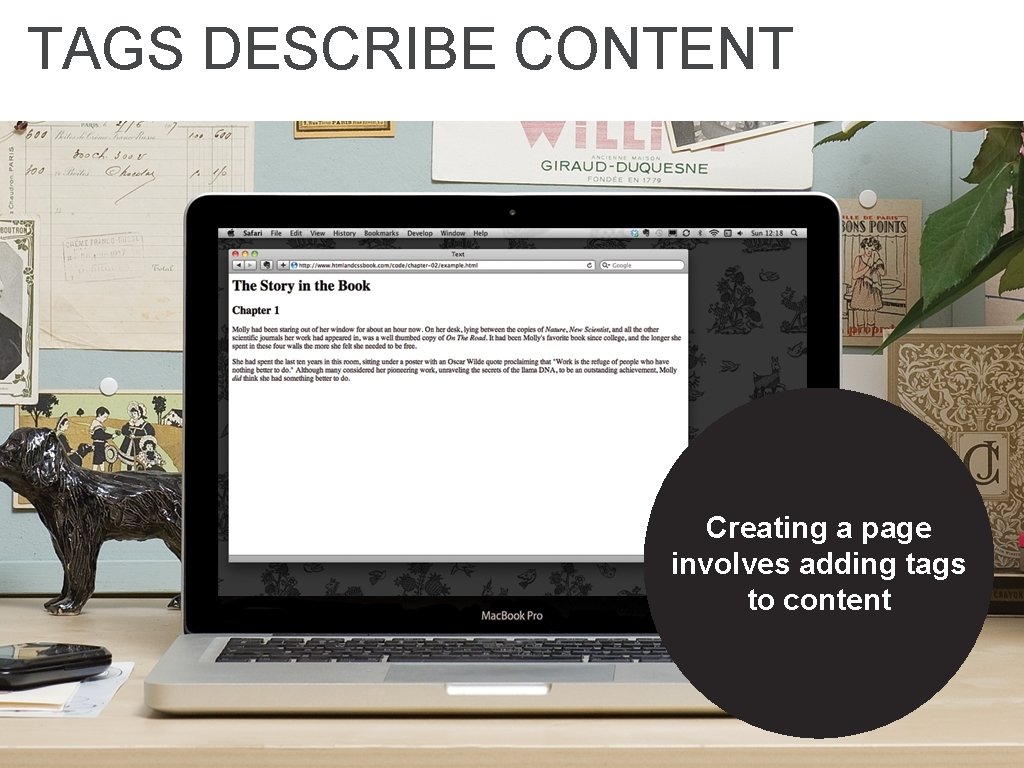 TAGS DESCRIBE CONTENT Creating a page involves adding tags to content 