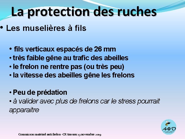 La protection des ruches • Les muselières à fils • fils verticaux espacés de