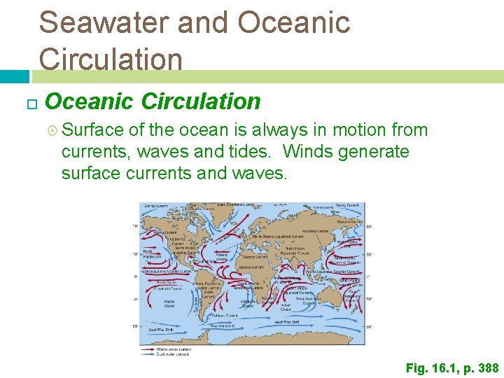 Seawater and Oceanic Circulation Surface of the ocean is always in motion from currents, Seawater and Oceanic Circulation Surface of the ocean is always in motion from currents,