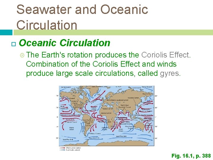 Seawater and Oceanic Circulation The Earth's rotation produces the Coriolis Effect. Combination of the Seawater and Oceanic Circulation The Earth's rotation produces the Coriolis Effect. Combination of the
