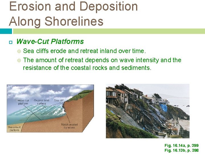 Erosion and Deposition Along Shorelines Wave-Cut Platforms Sea cliffs erode and retreat inland over Erosion and Deposition Along Shorelines Wave-Cut Platforms Sea cliffs erode and retreat inland over