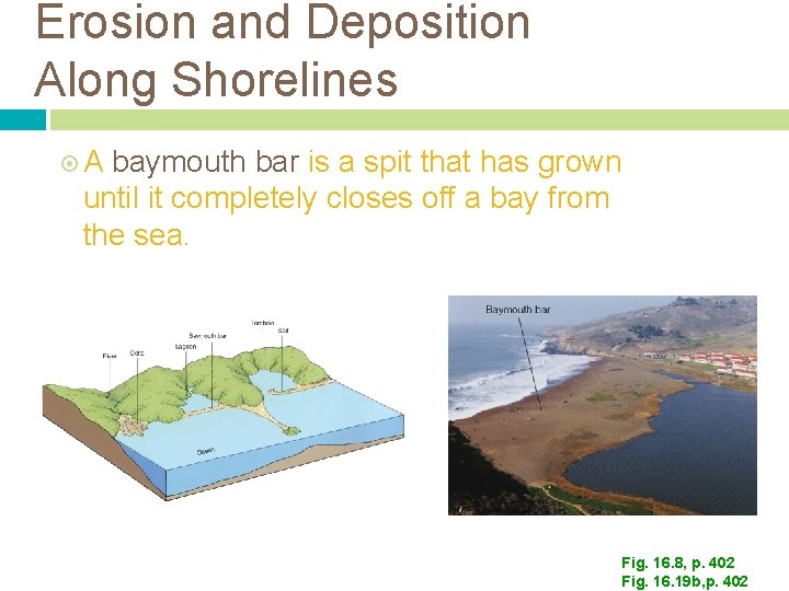 Erosion and Deposition Along Shorelines A baymouth bar is a spit that has grown Erosion and Deposition Along Shorelines A baymouth bar is a spit that has grown