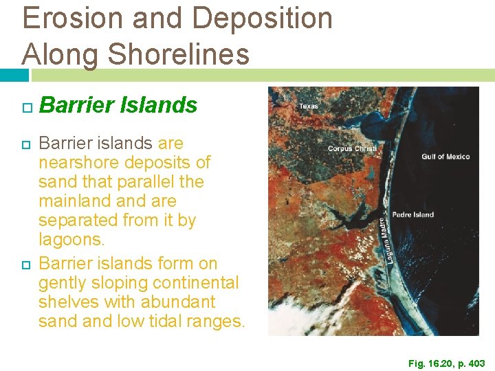 Erosion and Deposition Along Shorelines Barrier Islands Barrier islands are nearshore deposits of sand Erosion and Deposition Along Shorelines Barrier Islands Barrier islands are nearshore deposits of sand