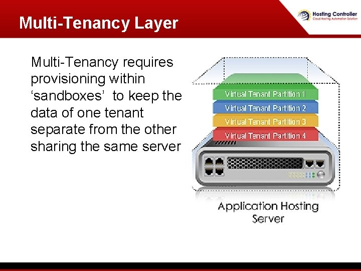Multi-Tenancy Layer Multi-Tenancy requires provisioning within ‘sandboxes’ to keep the data of one tenant Multi-Tenancy Layer Multi-Tenancy requires provisioning within ‘sandboxes’ to keep the data of one tenant