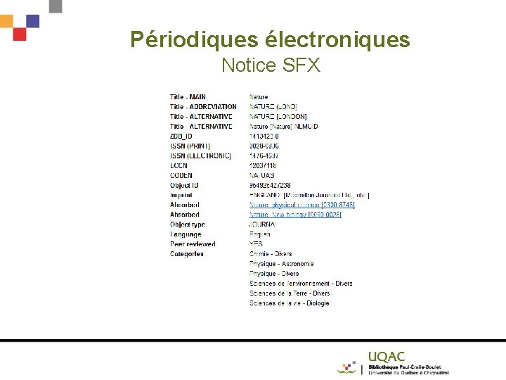 Périodiques électroniques Notice SFX 