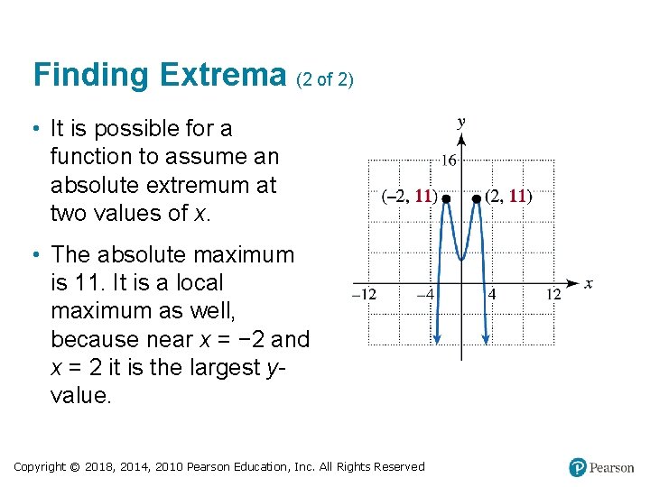 Finding Extrema (2 of 2) • It is possible for a function to assume