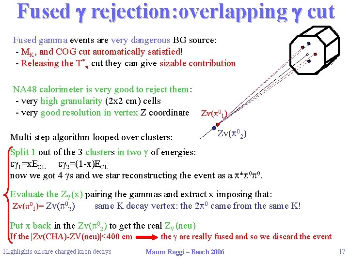 Fused g rejection: overlapping g cut Fused gamma events are very dangerous BG source: