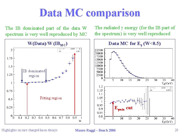 Data MC comparison The IB dominated part of the data W spectrum is very