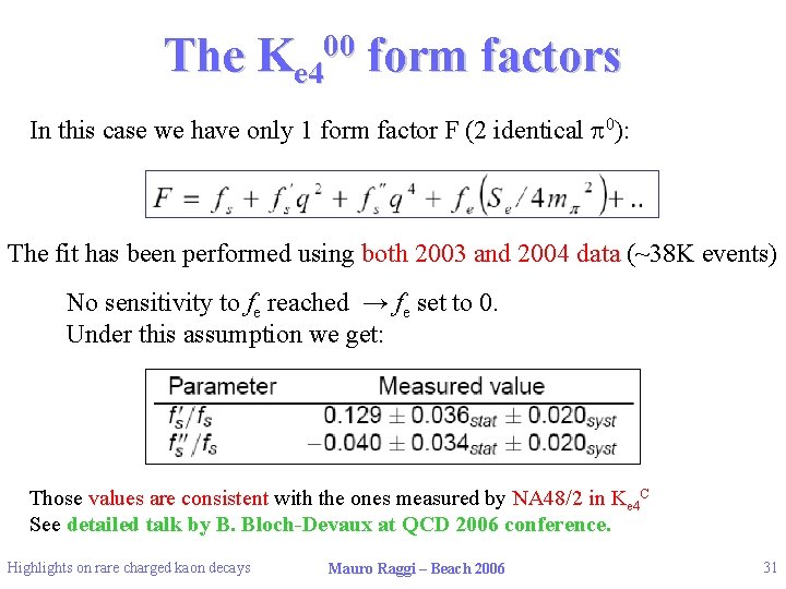 The 00 Ke 4 form factors In this case we have only 1 form