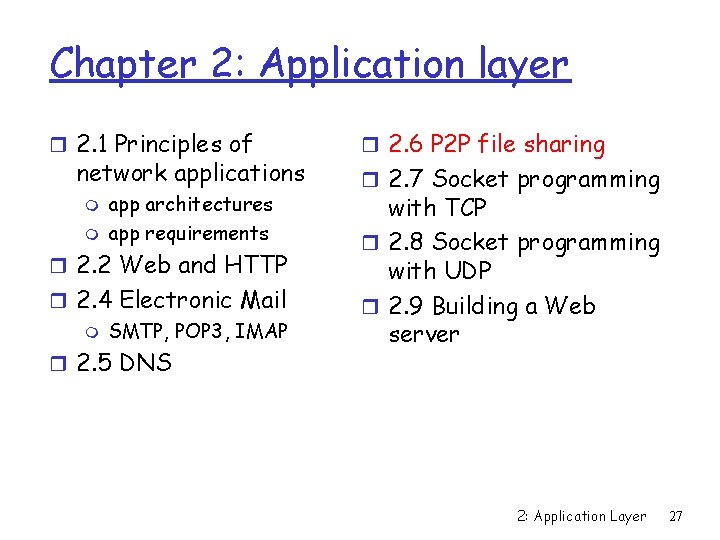 Chapter 2: Application layer r 2. 1 Principles of network applications m m app