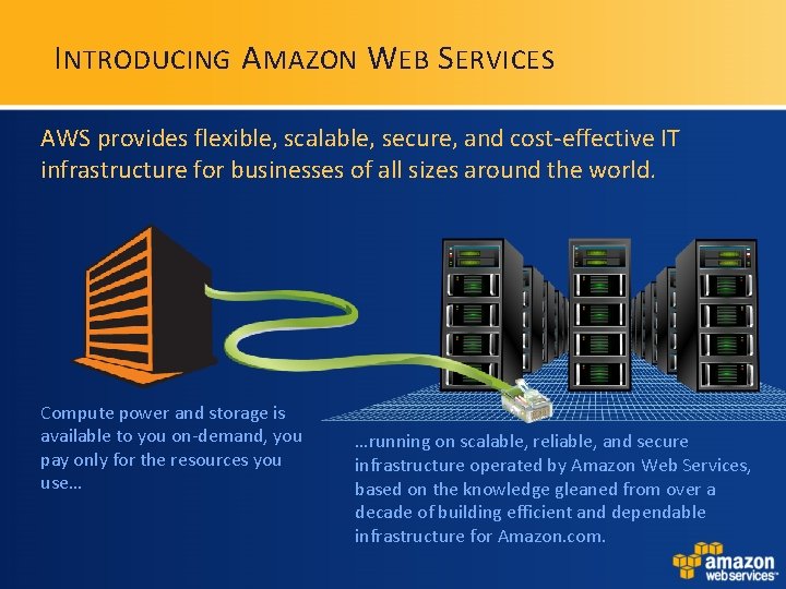 I NTRODUCING A MAZON W EB S ERVICES AWS provides flexible, scalable, secure, and I NTRODUCING A MAZON W EB S ERVICES AWS provides flexible, scalable, secure, and