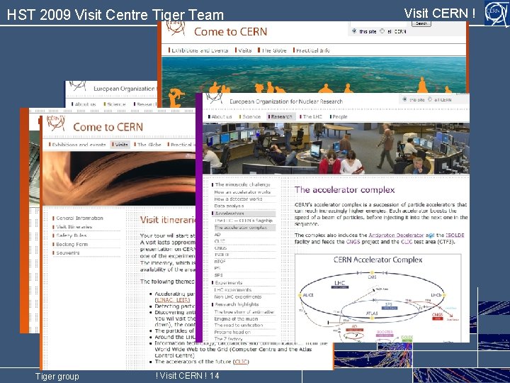 HST 2009 Visit Centre Tiger Team Tiger group ! Visit CERN ! 14 Visit