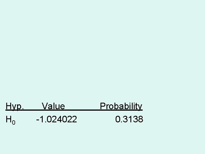 Hyp. H 0 Value -1. 024022 Probability 0. 3138 