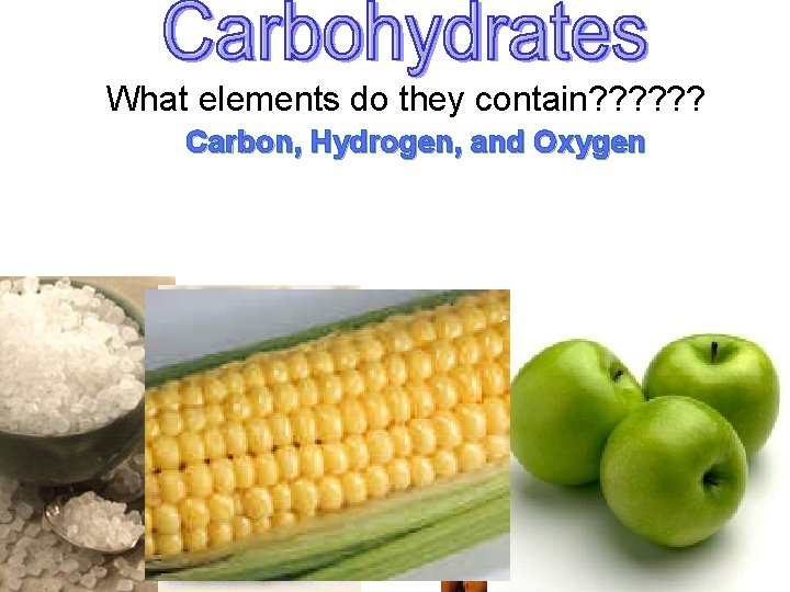 What elements do they contain? ? ? Carbon, Hydrogen, and Oxygen 