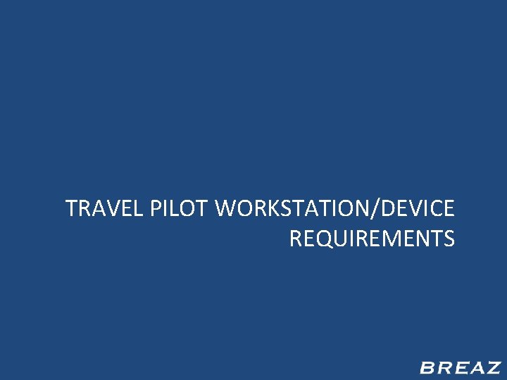 TRAVEL PILOT WORKSTATION/DEVICE REQUIREMENTS 