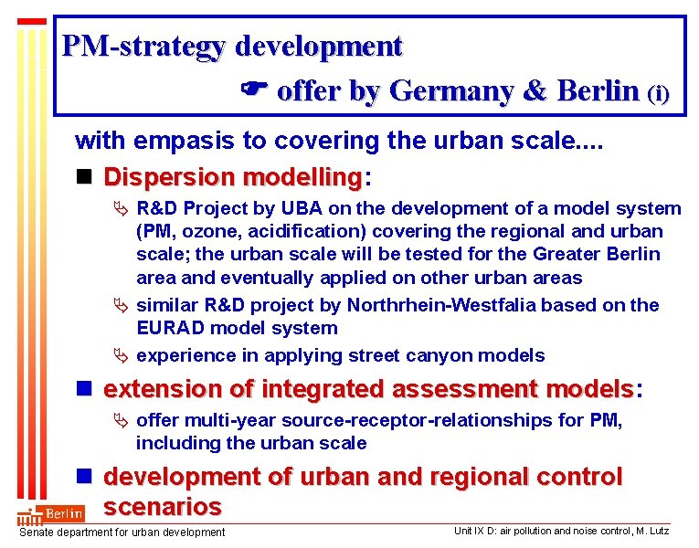 PM-strategy development offer by Germany & Berlin (i) with empasis to covering the urban